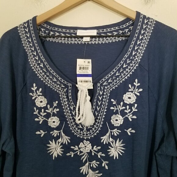 NWT Charter Club Embroidered Floral‎ Tunic Top Blue Size XL - Picture 2 of 5